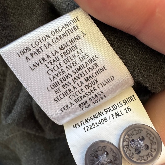Toad & Co Flannagen Organic Cotton Flannel Button Down- Heather Grey- Large - Picture 9 of 10